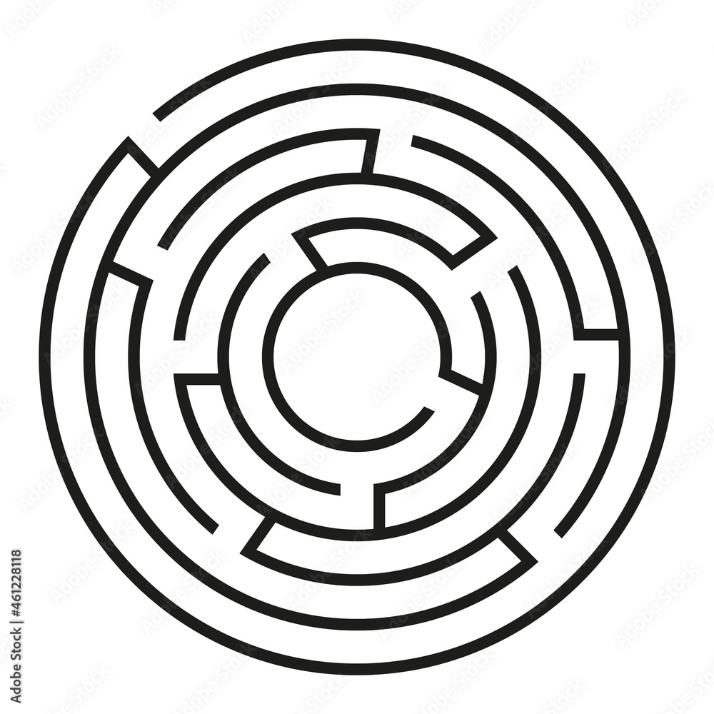 Black circle vector maze isolated on white background. Black round ...