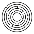 © Irin Fierce - Black circle vector maze isolated on white background. Black round labyrinth with one entrance and target. Vector maze icon. Labyrinth symbol. Circle puzzle with one solution