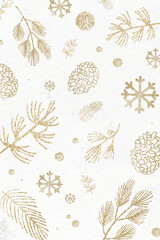 Glittery pine branch and conifer cone pattern vector