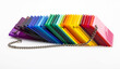 Colorful acrylic sheets plastic samples on white background , equipment for creativity and decoration