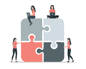 Sticker - Teamwork concept. People work together. Colored flat vector illustration. Isolated on white background.