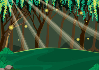 Wall Mural - empty fairytale forest at night
