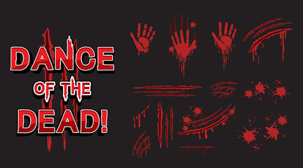 Fototapeta dance of the dead text design with bloody hand prints