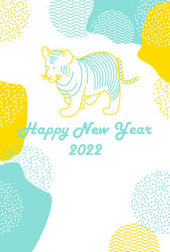 2022年年賀状-子寅ラインアート白色抽象幾何学背景