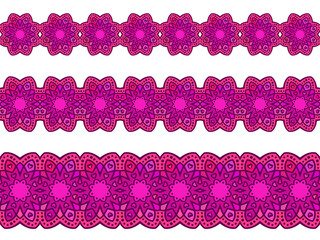 Ornamental floral magenta color Seamless border Vector set