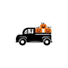 Wall Mural - Happy halloween truck svg vector. Halloween pumpkin truck. Halloween truck with pumpkin face sublimation. Halloween shirt design