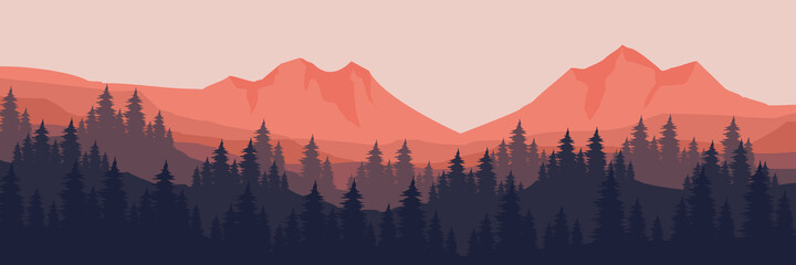 sunset landscape mountain scenery vector illustration for pattern background, wallpaper, background template, backdrop design, and design template