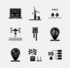 set genetic engineering modification, wind turbine, smart farm with drone, chicken and location, far