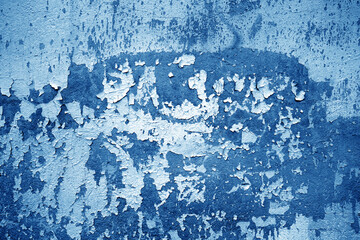 Wall Mural - Сement wall with peeling paint and plaster in navy blue tone.