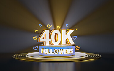 Wall Mural - 40k followers celebration, thank you social media banner with spotlight gold background 3d render