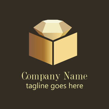 golden diamond in the box logo vector design