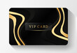 Black and gold card template. Elegant vip card with lines isolated on white background.