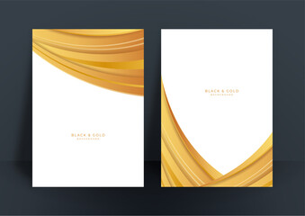 Abstract white and gold cover design template background. Gold abstract shapes pattern in premium gold color. Luxury golden stripe vector layout for business background, certificate, brochure template