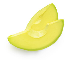 Wall Mural - Sliced avocado isolated on white background. Top view cutted avocado pieces