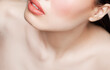 © &Co Stock Images - Collar bone pink lips and skin care on nude beauty makeup background