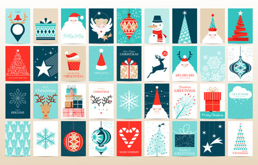Wall Mural - hand drawn vector abstract fun merry christmas time cartoon illustrations greeting cards template an