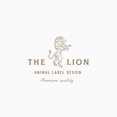 Wall Mural - lion abstract vector sign, symbol or logo template. hand drawn animal sketch silhouette with retro t