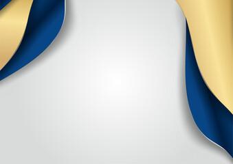 Poster - Luxury dark blue overlap dimension background on metal pattern. Colorful golden glitters halftone texture with shiny realistic golden elements. Modern vector design template