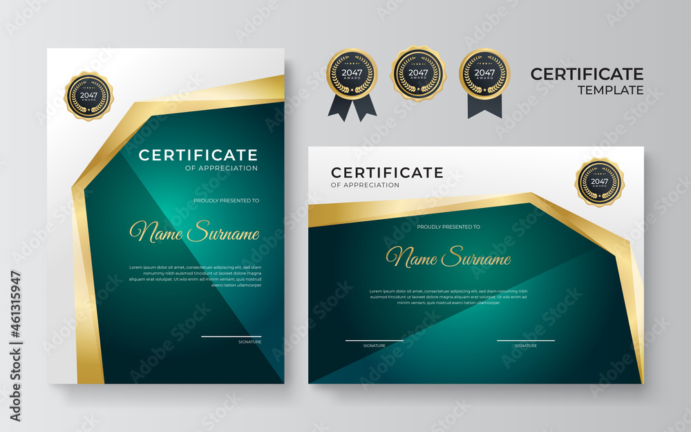 Elegant and professional green and gold award certificate template ...