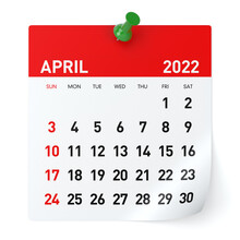 April 2022 - Calendar. Isolated On White Background. 3D Illustration