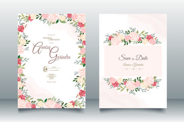 Sticker - Beautiful floral frame wedding invitation card template Premium Vector