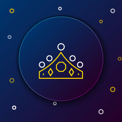 Poster - Line King crown icon isolated on blue background. Colorful outline concept. Vector