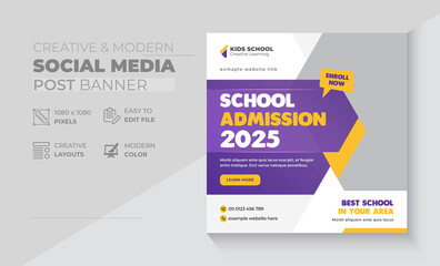 Naklejka na meble School education admission social media post banner & web banner layout