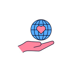 Wall Mural - Globe on hand charity icon