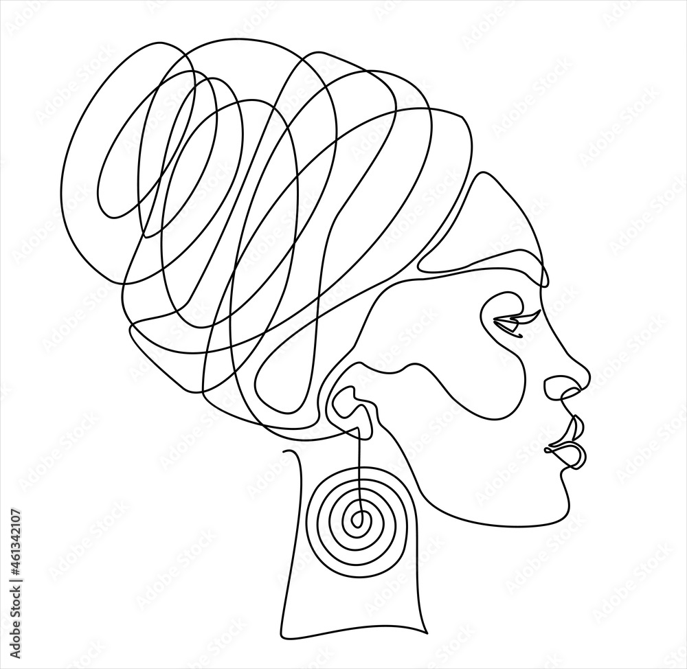 African american Woman face, continuous line drawing. Line art, drawing of  face, fashion concept, woman beauty minimalist for wall decoration,  postcard or brochure cover design. Vector illustrations Stock Vector |  Adobe Stock, image size:1000x974