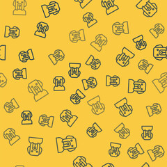 Canvas Print - Blue line Dog icon isolated seamless pattern on yellow background. Vector