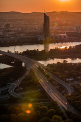 Wall Mural - Vienna, Austria, sunset over the city at the Danube  