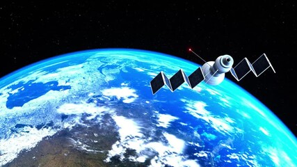 Wall Mural - a satellite in orbit (3d rendering,this image elements furnished by nasa)