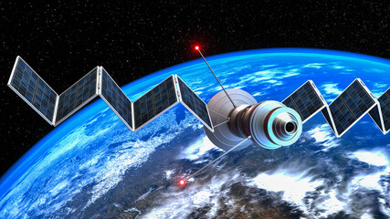 Wall Mural - a satellite in orbit (3d rendering,this image elements furnished by nasa)