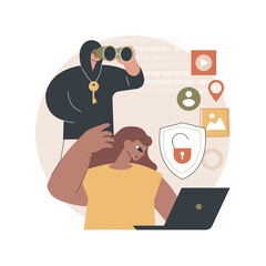Poster - Doxing abstract concept vector illustration. Gathering online information, doxing attack, hacking private data, social engineering, publishing identity info, hacking practice abstract metaphor.