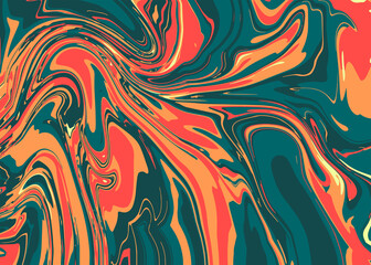 Wall Mural - modern liquid marble or epoxy resin in green, orange and red. abstract bright background with textur