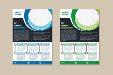 Poster - set vertical layout flyer template design use headline the power of carbon markets. space for circle