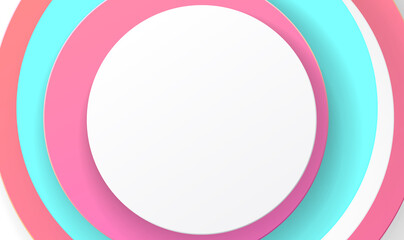 Poster - Abstract 3d circle papercut smooth color composition. Pink, white and blue color. Elegant circle shape design.  Modern and luxury cover template for use design element. Vector illustration EPS10.