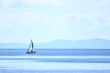  Sailing boat on the sea in beautiful sunny day