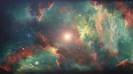 4k universe green nebula clouds moving in space