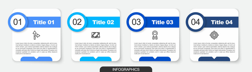 Wall Mural - Set line Road traffic sign, City map navigation, Location and Target sport. Business infographic template. Vector