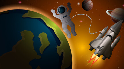 Wall Mural - astronaut and spaceship in space scene