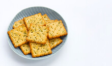 Seaweed Crackers In Plate On White Background.