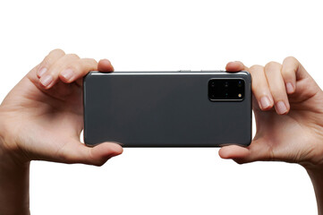 Grey smartphone in two hands