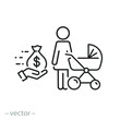 financial assistance to a newborn icon, money allowance or assistance, social aid, fund child allowance, help and care, assistance family, thin line symbol - editable stroke vector eps10