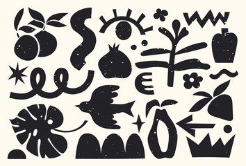 Sticker - Trendy set of various doodles, black shapes and handdrawn objects. Abstract modern vector illustration. Isolated contemporary art objects.