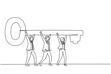 Poster - single continuous line drawing business teamwork key of success concept. businessman working in team