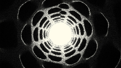 Poster - Retro styled docking corridor on space station or light at the end of tunnel concept for sci-fi poster or flyer. Gate or cave with dotwork style.