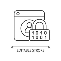 Sticker - Password encryption linear icon. Database control. Internet safety measures. Secure system. Thin line customizable illustration. Contour symbol. Vector isolated outline drawing. Editable stroke