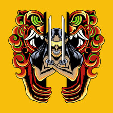 Foo Dog Fighter Sword Character Vector Illustration Premium Tshirt Design