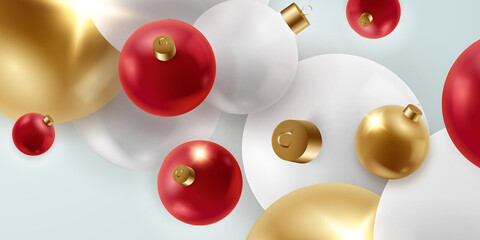 Wall Mural - Christmas background with shining colorful balls. New year and Christmas card illustration on light background